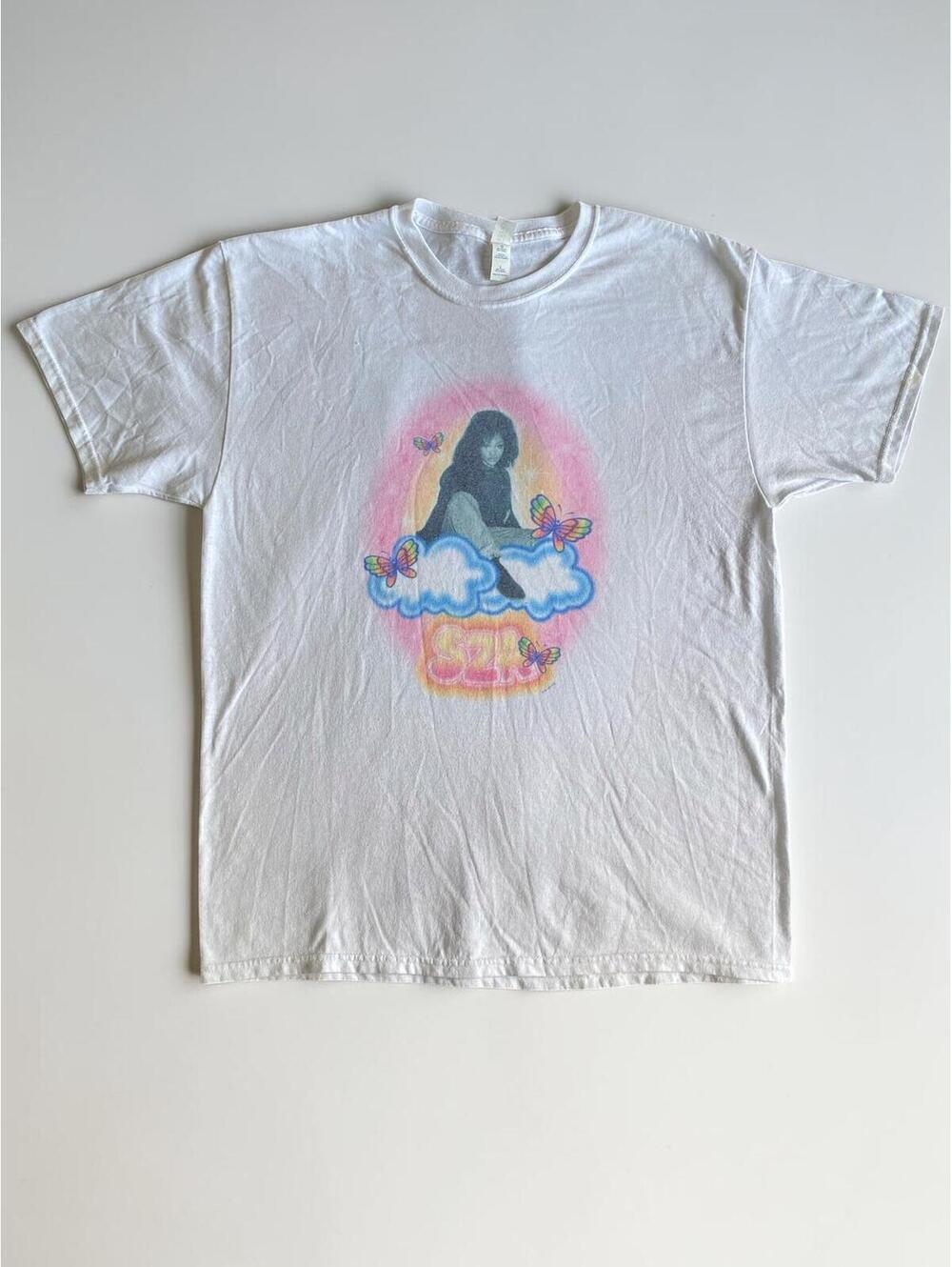 Jerzees Unisex T-Shirt Large Regular Fit White Cotton Blend SZA Graphic R&B